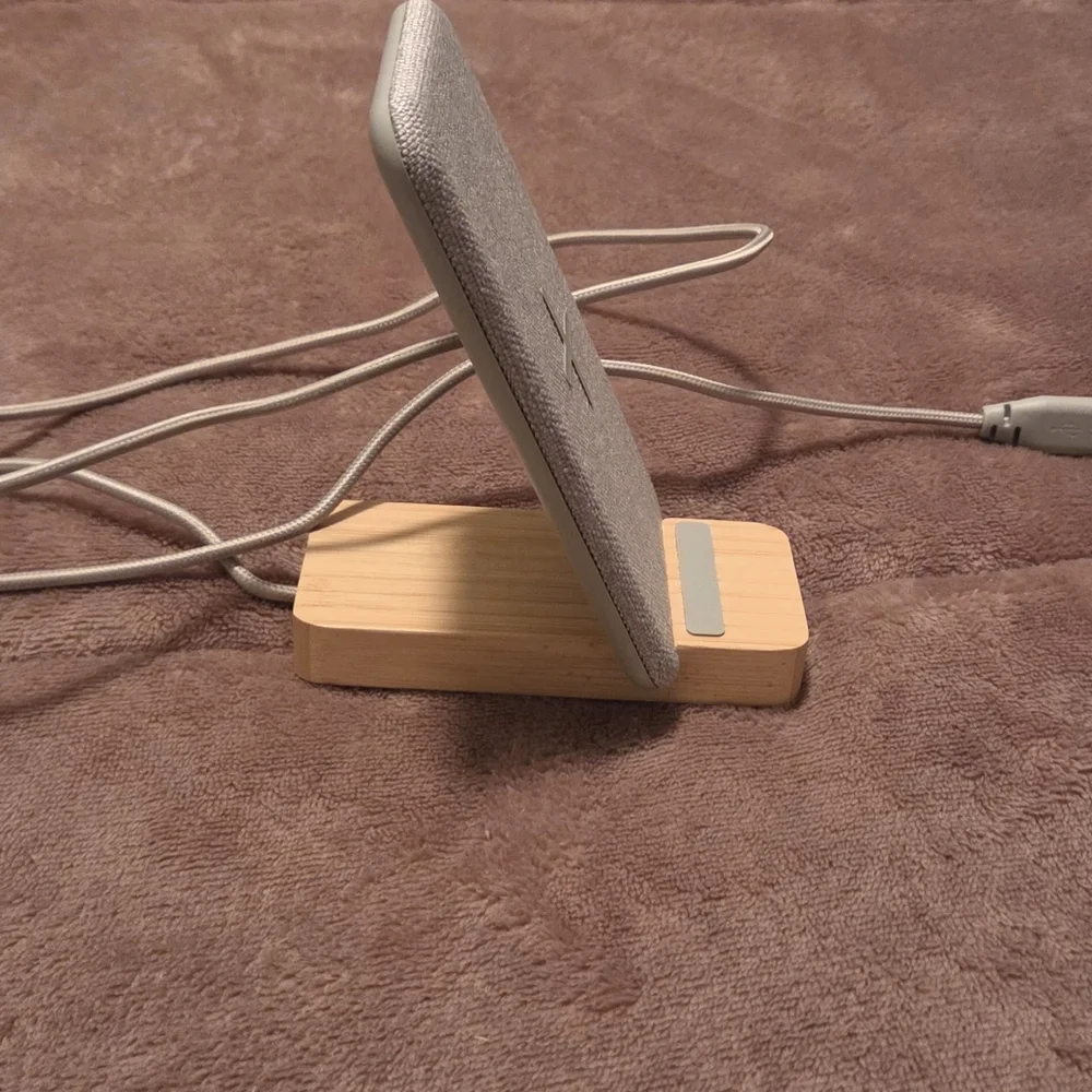Gray Wireless Charger with Wooden Base